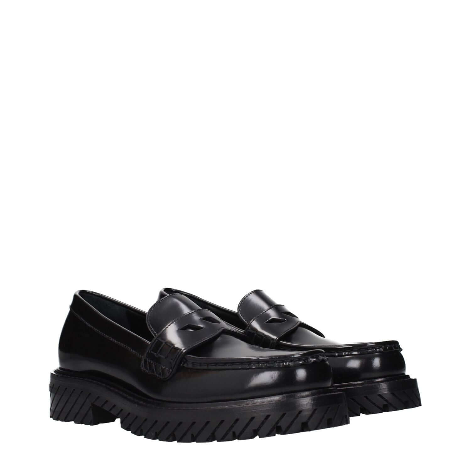 Off-White Black Leather Slip-On Loafers