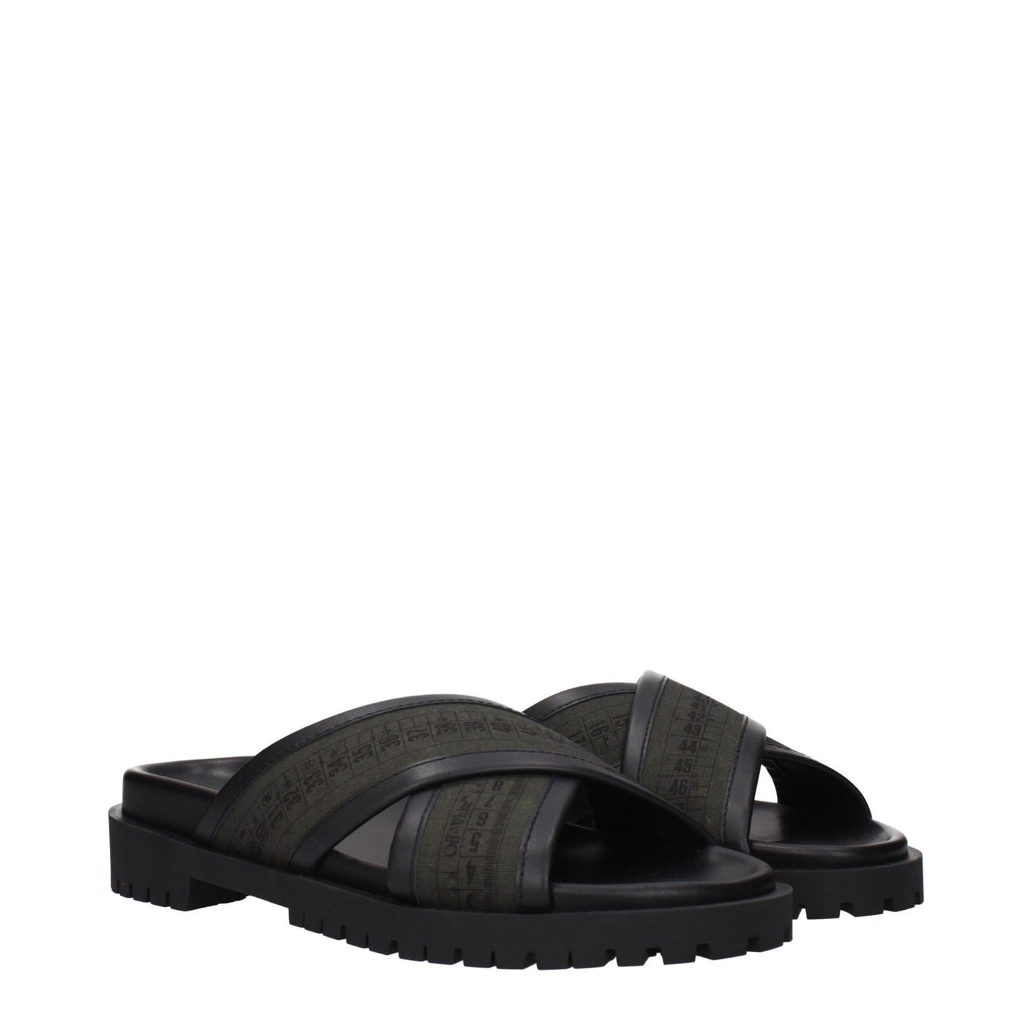 Off-White Green Fabric Flat Sandals