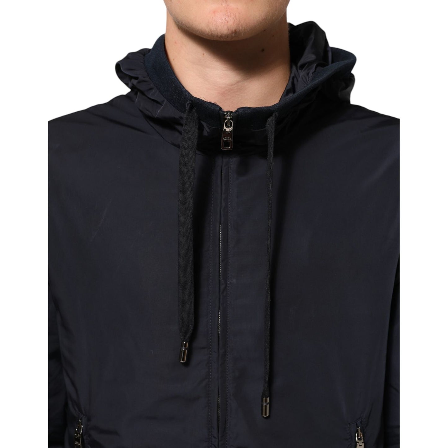 Dolce & Gabbana Blue Logo Tape Hooded Full Zip Bomber Jacket