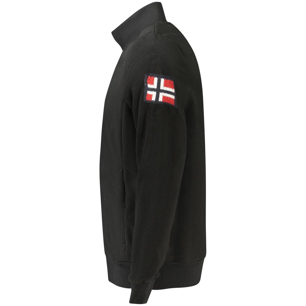 Norway 1963 Black Polyester Men Sweater with embroidery and zip detail, side view image showcasing logo on sleeve.