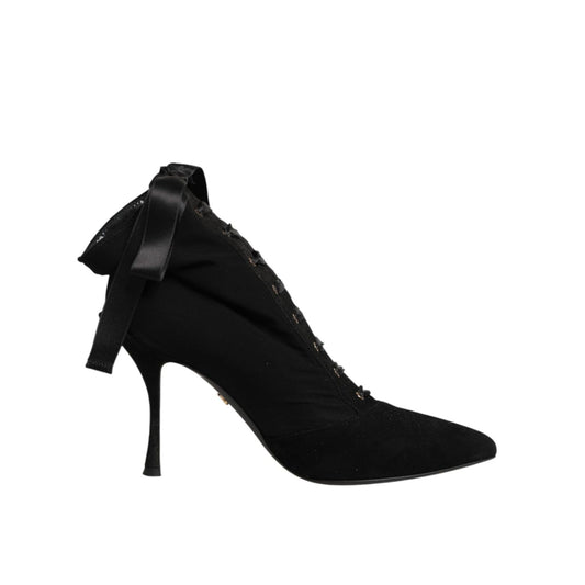 Dolce & Gabbana Black Stiletto Heels Lace Up Boots Shoes