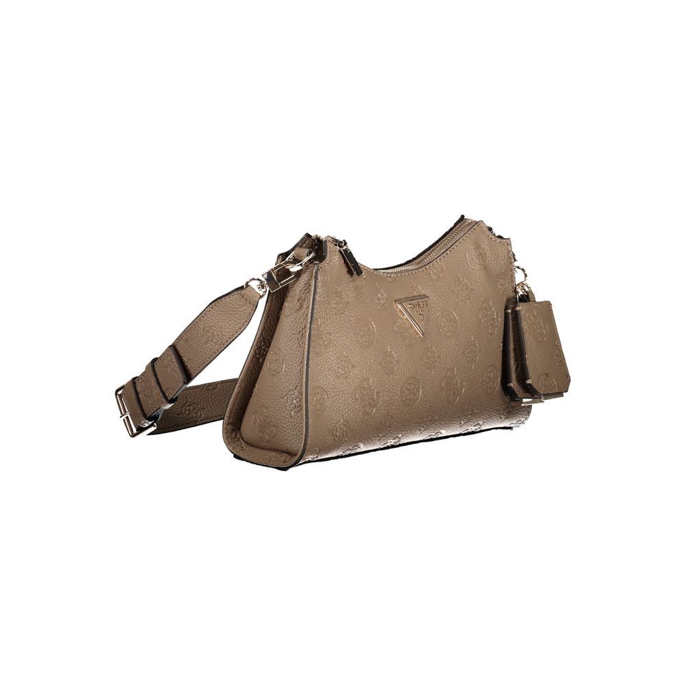 Guess Jeans Beige Polyethylene Handbag with removable strap, external pocket, internal card spaces, and protective feet.