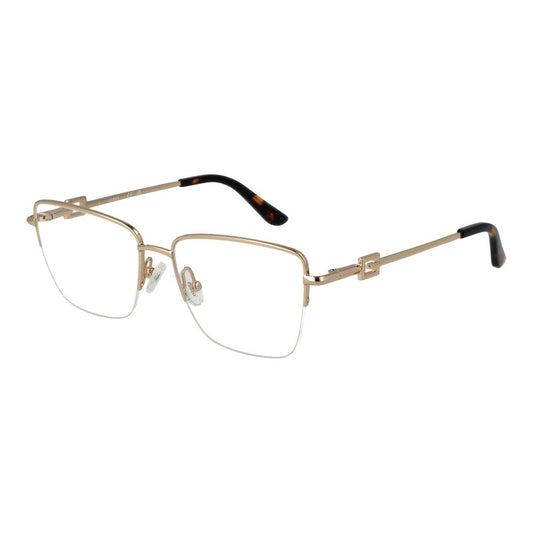 Guess Gold Metal Glasses (Frames) for women, half-rim style, gold metal frame with demo lenses, includes branded case, size 53-16-140.