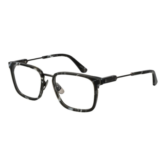 Police Gray Metal Glasses (Frames) for men, square full-rim with grey metal frame and demo lenses, includes branded case.
