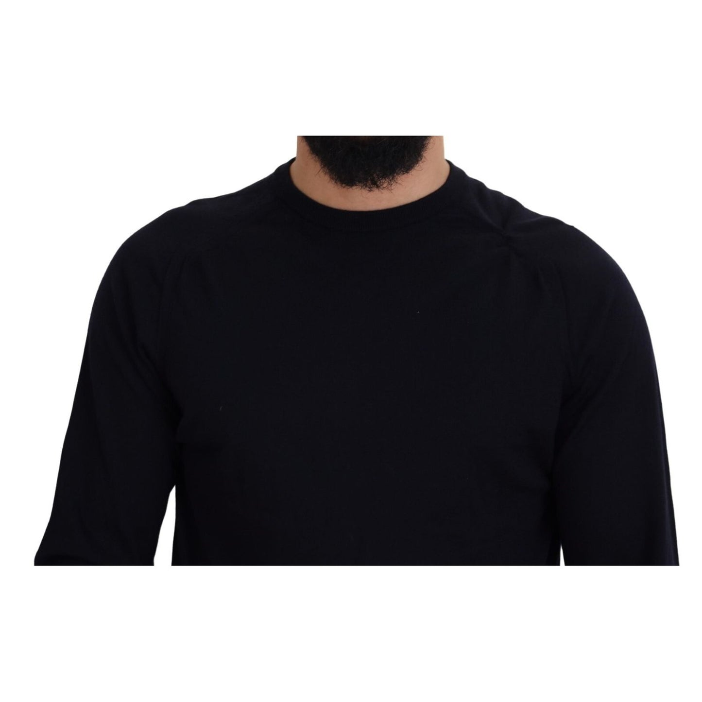 Alpha Studio Black Wool Crewneck Pullover Sweatshirt Sweater