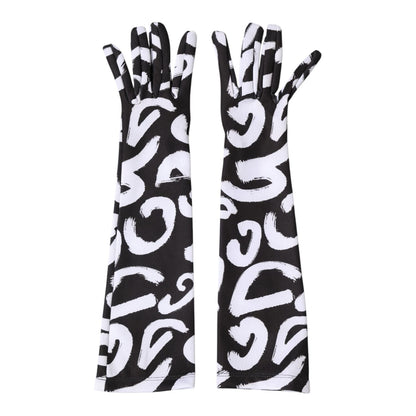 Dolce & Gabbana Black White DG Logo Elbow Length Mitten Gloves
