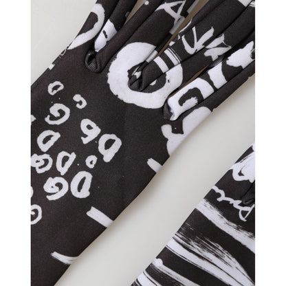Dolce & Gabbana Black White DG Logo Elbow Length Mitten Gloves