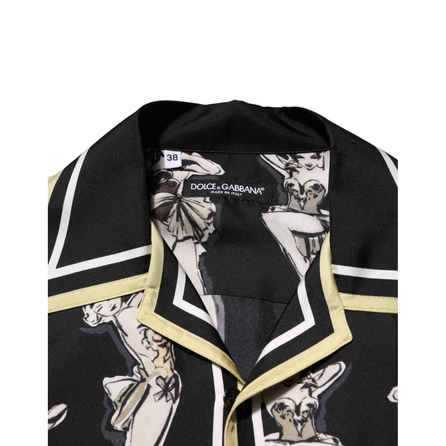 Dolce & Gabbana Black Silk Pin Up Printed Button Down Shirt