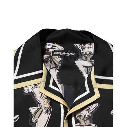 Dolce & Gabbana Black Silk Pin Up Printed Button Down Shirt