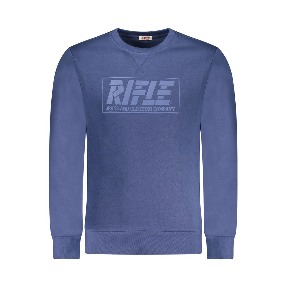 Rifle Blue Cotton Men Sweater featuring long sleeves, crew neck, and Rifle logo. Stylish and comfortable modern fashion statement.