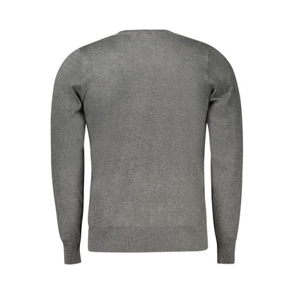 Back view of Coveri Moving Gray Nylon Sweater with long sleeves, crew neck, and embroidered logo.