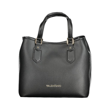 Mario Valentino Black Polyethylene Handbag with handles and removable strap, featuring logo and two compartments.