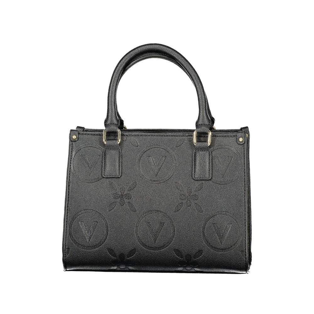 Mario Valentino Black Polyethylene Handbag with dual handles, adjustable straps, internal pockets, contrast details, and zip closure.