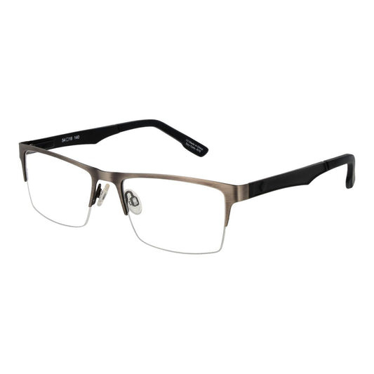 Spy Gray Plastic Glasses (Frames), gunmetal half-rim, mens rectangle style with spring hinge, includes branded pouch, no lens protection.