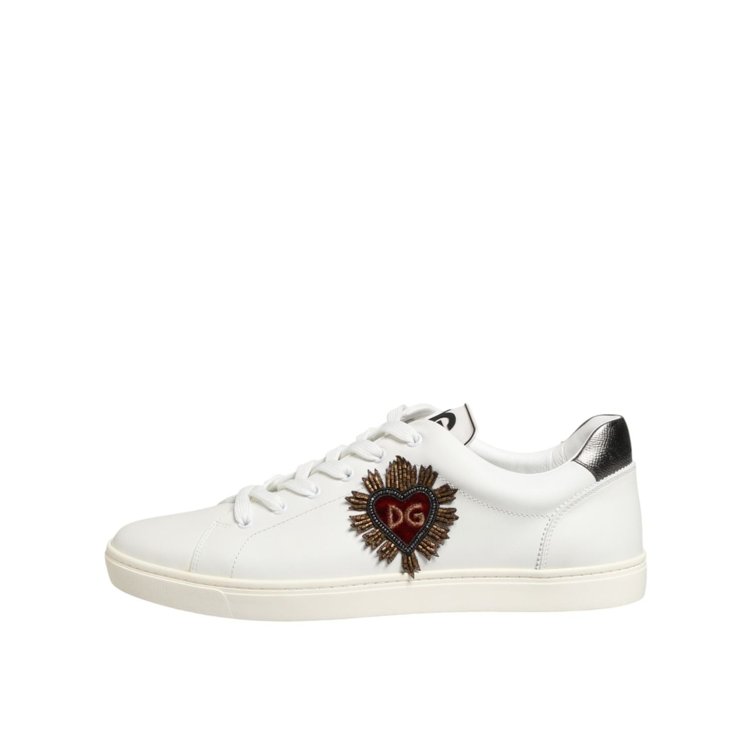 Dolce & Gabbana White Leather Heart Embellished Sneakers Shoes