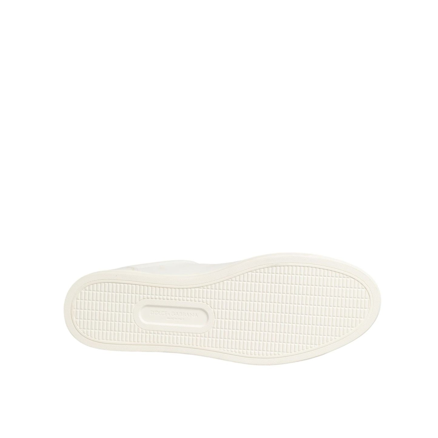 Sole view of Dolce & Gabbana White Leather Heart Embellished Sneakers Shoes, featuring a durable rubber outsole for everyday wear.