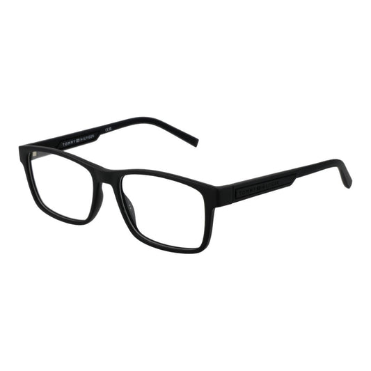 Tommy Hilfiger Black Polyamide Glasses (Frames) for Men - Full-Rim Rectangle Style with Spring Hinge and Demo Lenses.