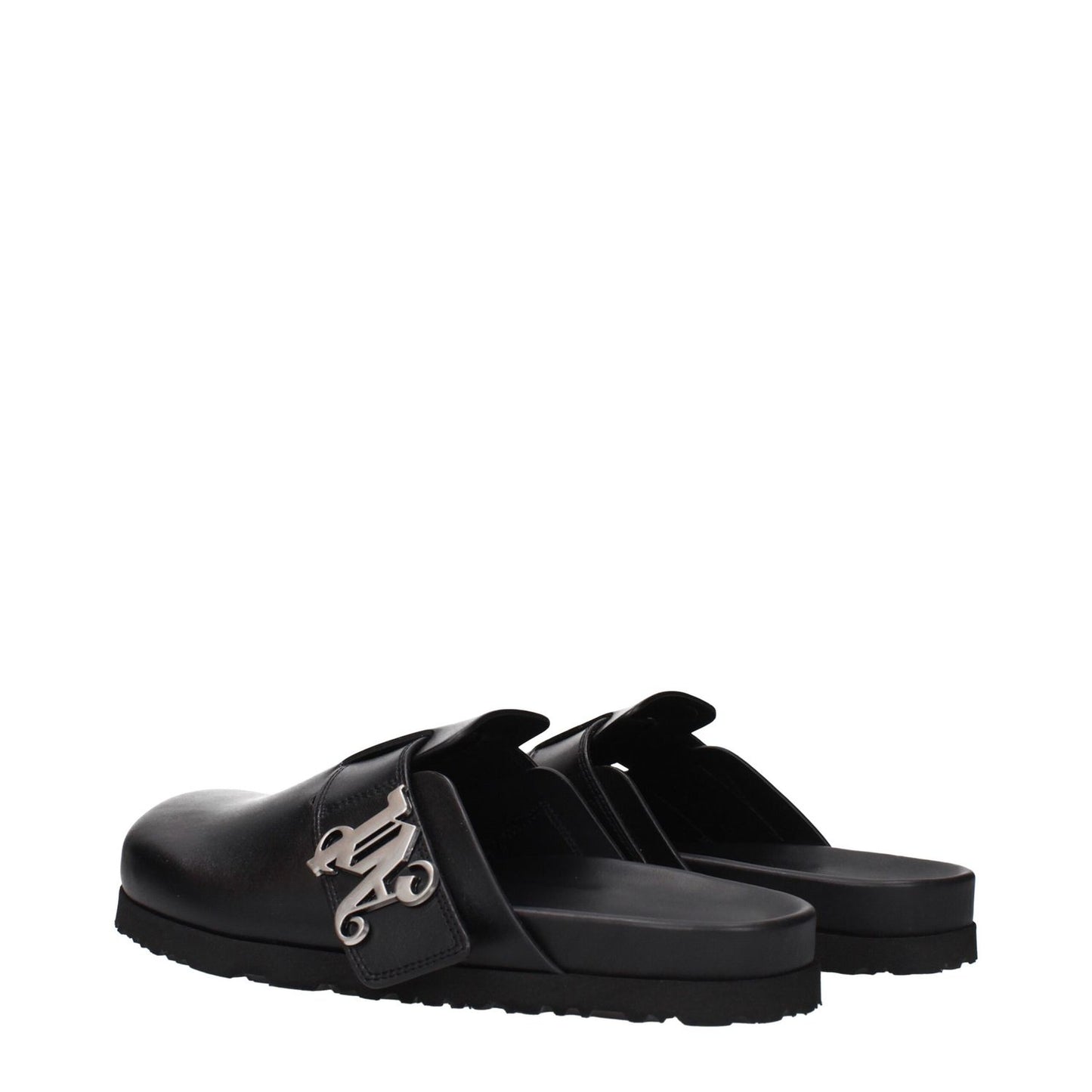 Palm Angels Black Leather Slippers