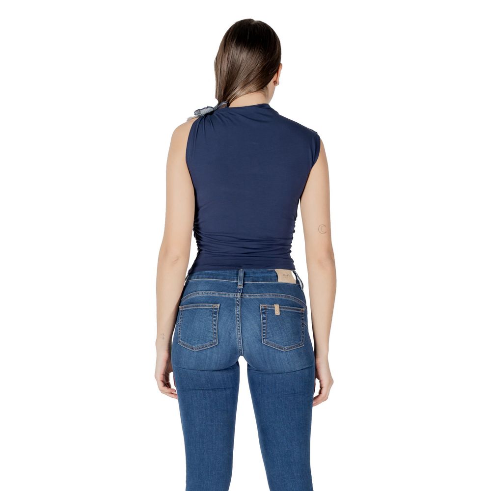 Guess Blue Cotton Sleeveles T-Shirt