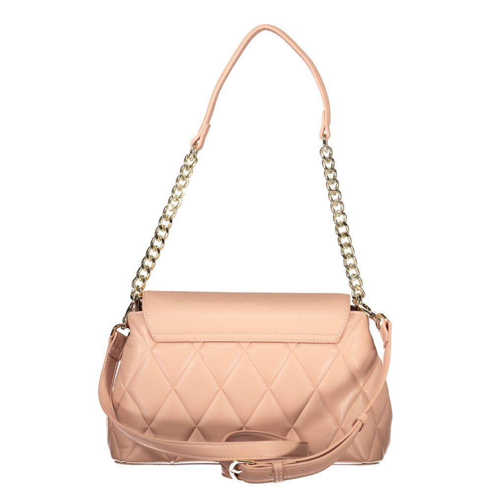 Mario Valentino Pink Polyethylene Women Handbag with luxe chain and adjustable strap, featuring chic quilted design and elegant finish.
