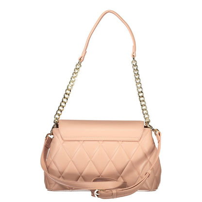 Mario Valentino Pink Polyethylene Women Handbag with luxe chain and adjustable strap, featuring chic quilted design and elegant finish.