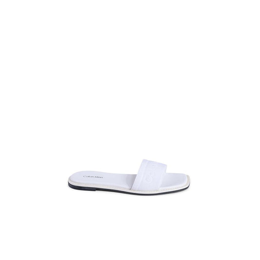 Calvin Klein White Recycled Polyester Sandals featuring a minimalist white design, made with recycled polyester and natural rubber.