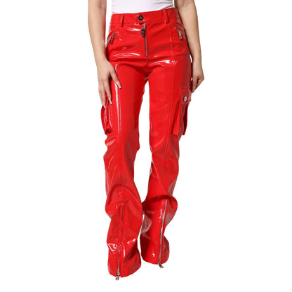 Dolce & Gabbana Red Glossy Polyester Cargo Boot Cut Pants
