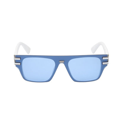Guess White Resin Sunglasses with blue lens and unique bridge design, model GO00061-0021V, measures 00/0/145 mm, stylish eyewear.
