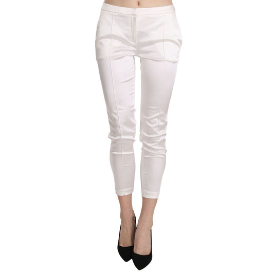 Elisabetta Franchi White Low Waist Cropped Skinny Trouser Pants