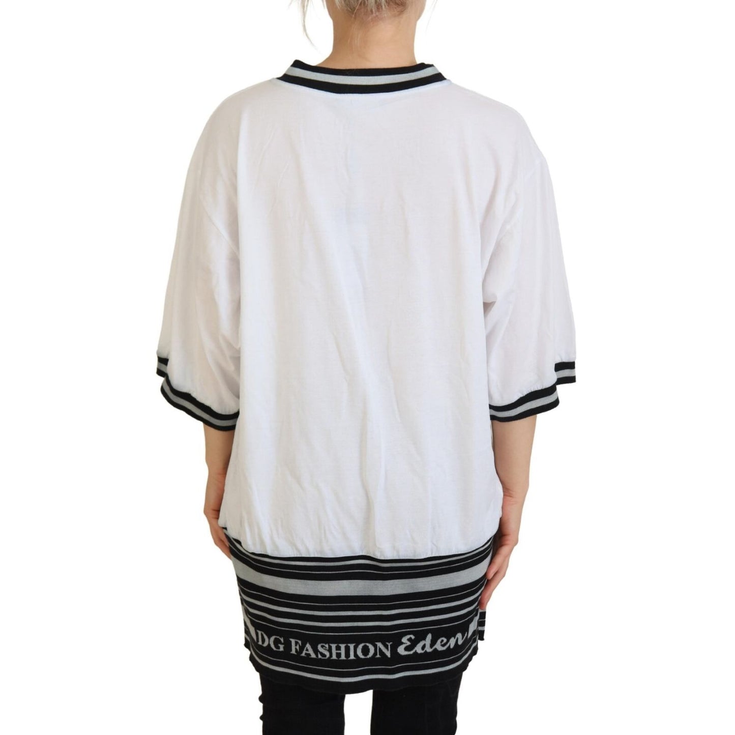 Dolce & Gabbana White Printed Short Sleeves Pullover Top