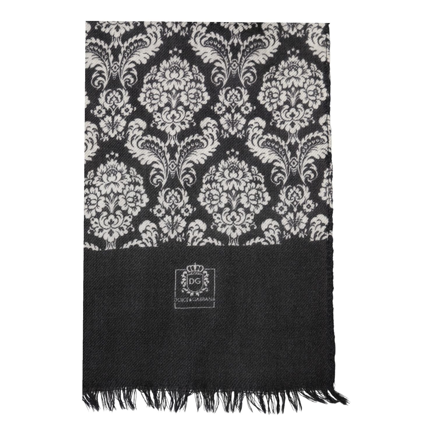Dolce & Gabbana Black White Damask Patterned Lace Men Scarf