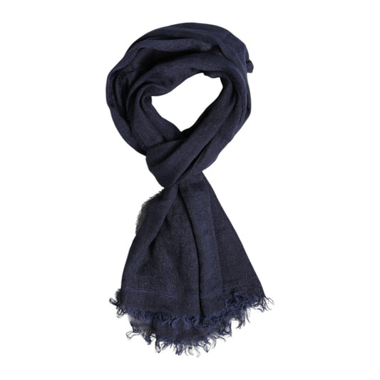 Dolce & Gabbana Blue Linen Neck Wrap Men Shawl Fringe Scarf