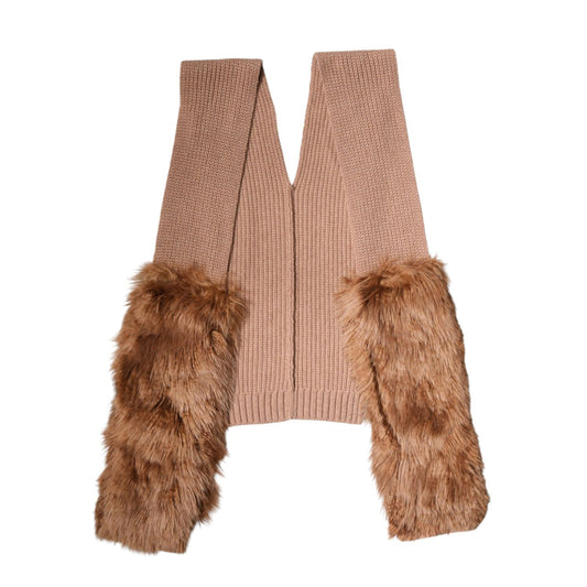 Dolce & Gabbana Brown Cashmere Knitted Fur Shawl Scarf