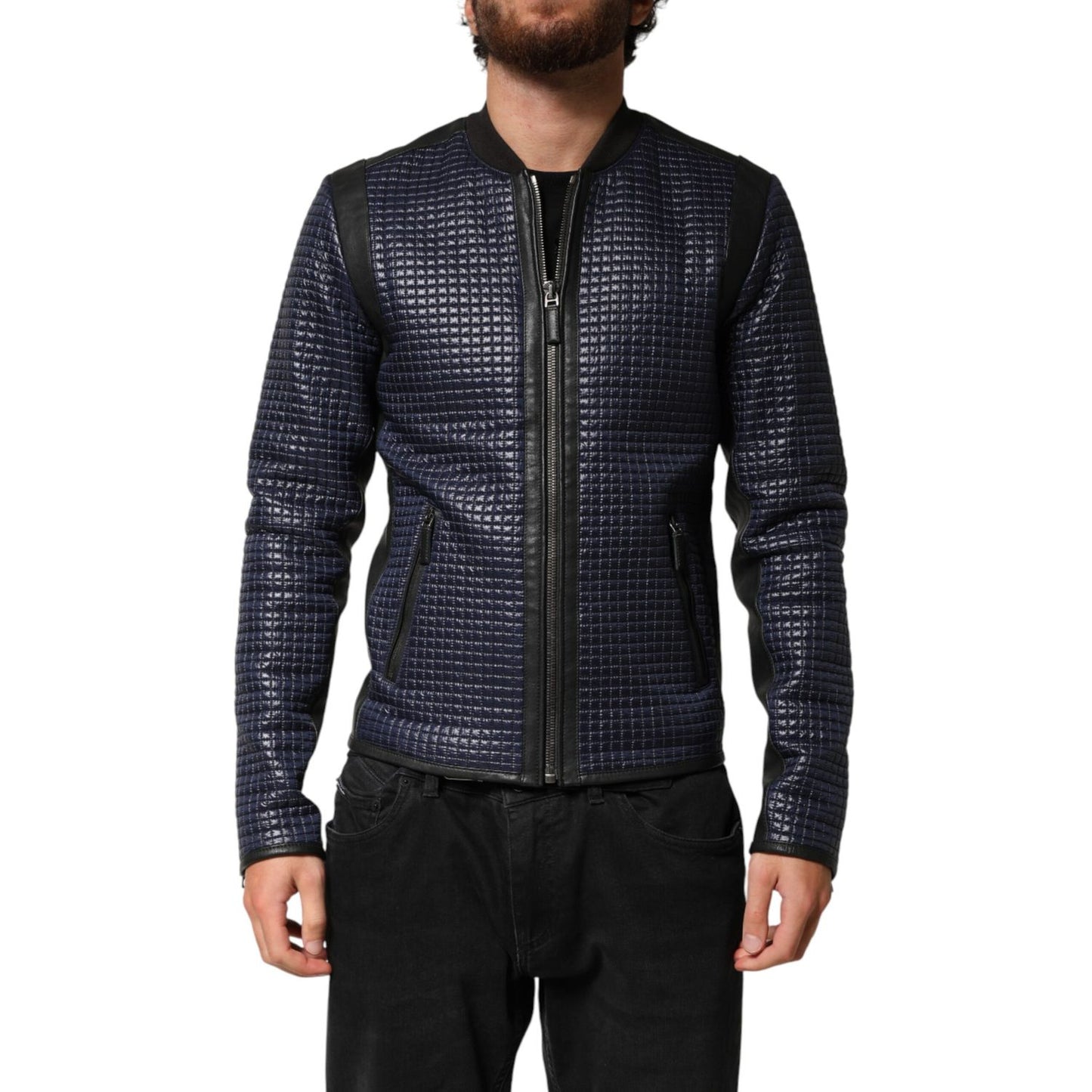 Dolce & Gabbana Blue Nylon Full Zip Bomber Men Jacket