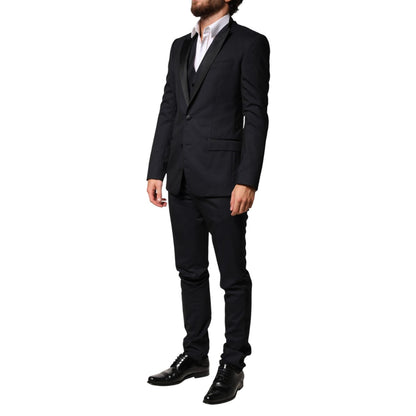 Dolce & Gabbana Black Wool Single Breasted 3 Piece Men Suit