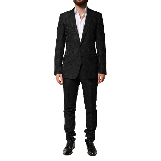 Dolce & Gabbana Black Brocade Single Breasted 2 Piece Suit