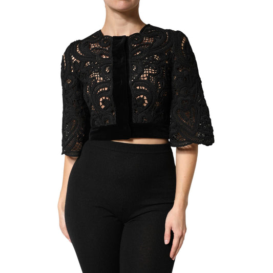 Dolce & Gabbana Black Floral Lace Cropped Coat  Jacket