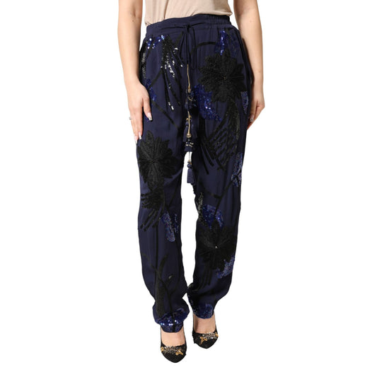 Christian Pellizzari Blue Sequined Tapered Trouser Pants