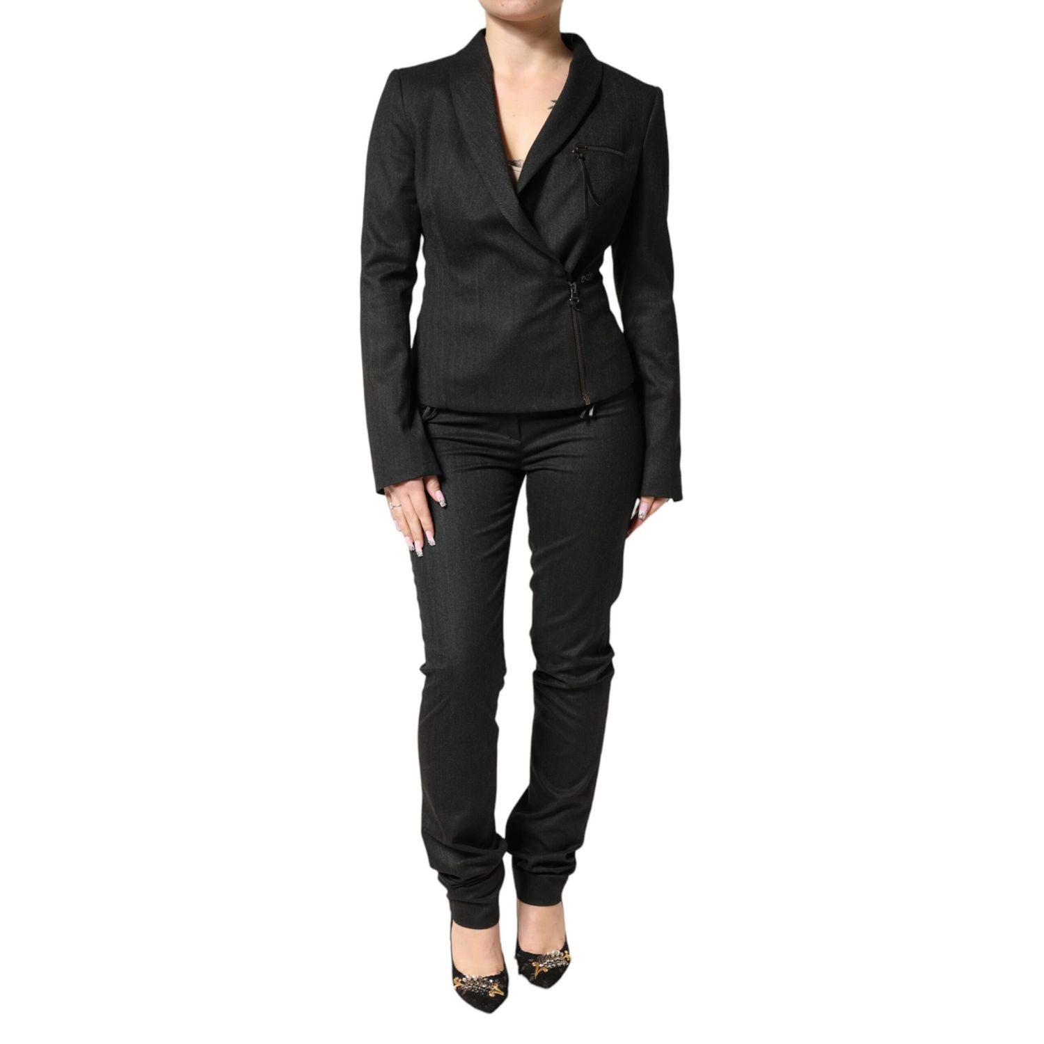 Exte Black Double Breasted Pants Blazer Jacket 2 Piece Suit