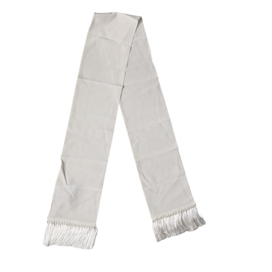 Dolce & Gabbana White Silk Fringes Neck Wrap Foulard Scarf