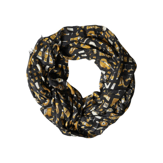 Dolce & Gabbana Black Jazz Club Print Neck Wrap Shawl Scarf