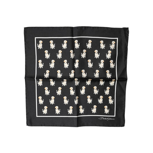 Dolce & Gabbana Black Dog Print Square Handkerchief Scarf