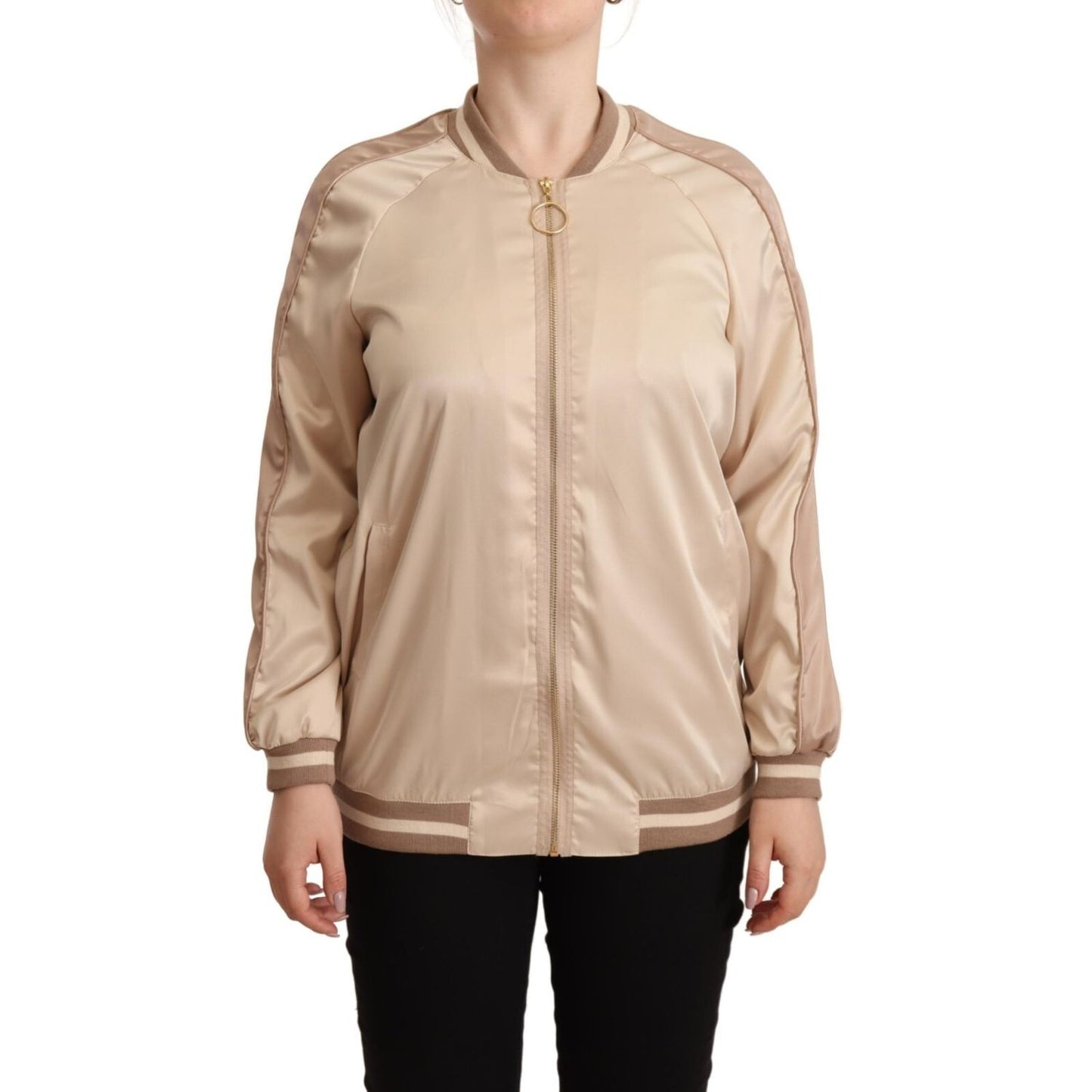 Twinset Bomber Full Zip Beige Long Sleeves Polyester Jacket