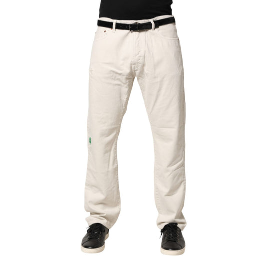 President's White Cotton Straight Mid Waist Denim Men Trouser Jeans