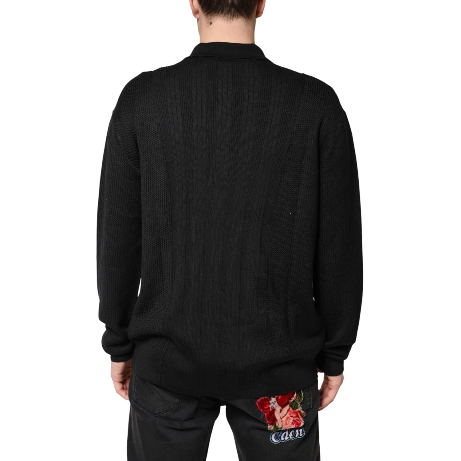 Dolce & Gabbana Black Crest Long Sleeve Men Pullover Sweater