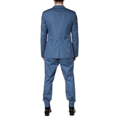 Dolce & Gabbana Blue Cotton Double Breasted 2 Piece Suit