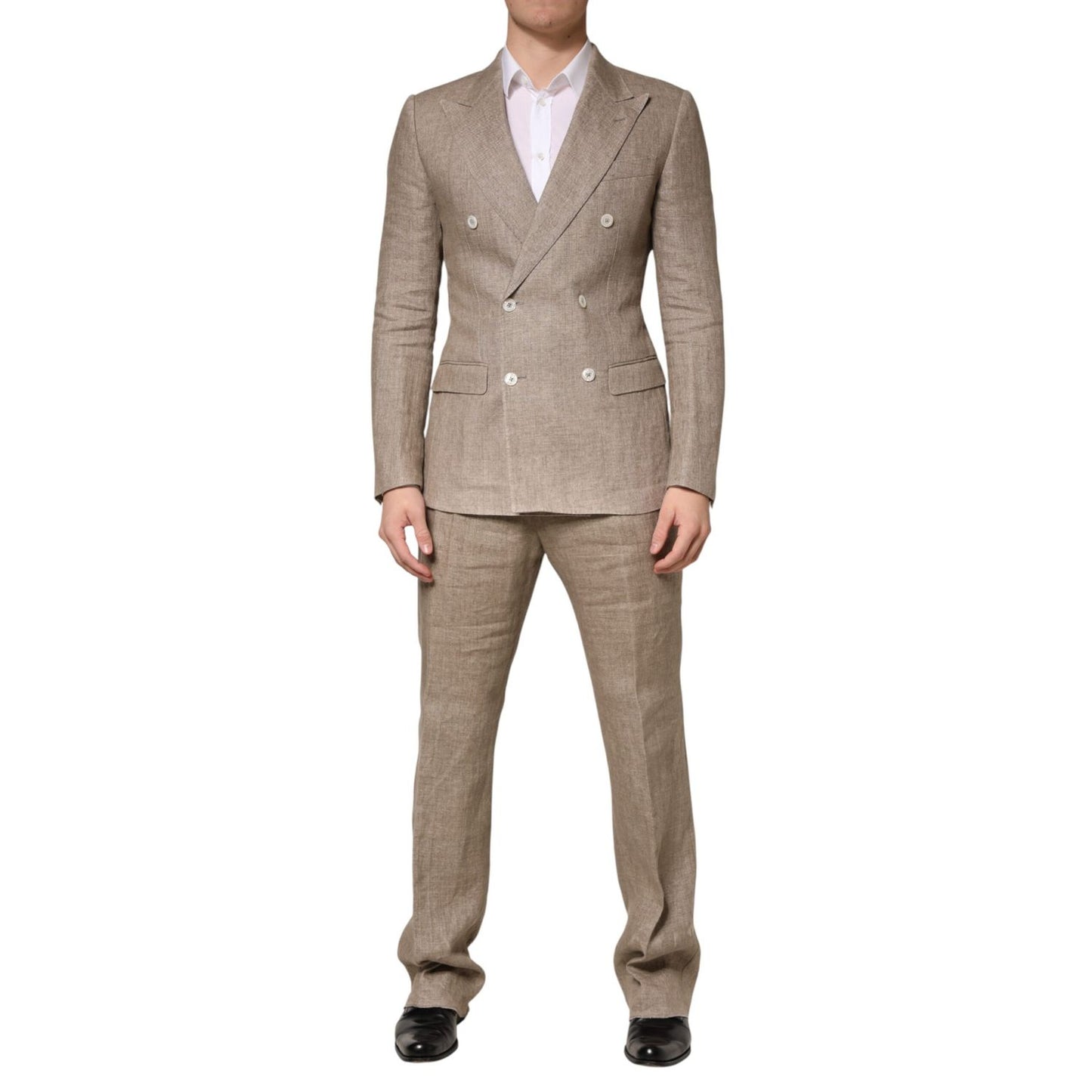 Dolce & Gabbana Beige Linen Double Breasted 2 Piece Men Suit
