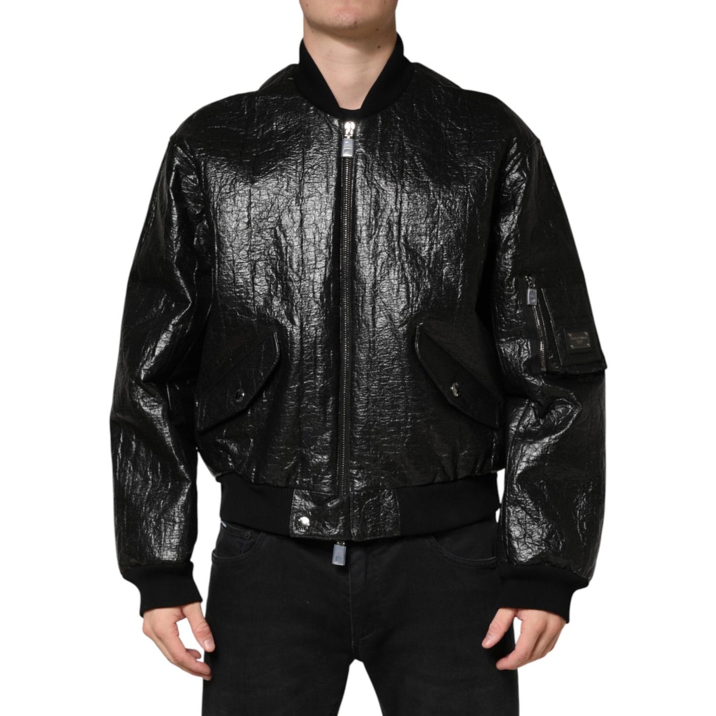 Dolce & Gabbana Black Cellulose Leather FullZip Biker Jacket
