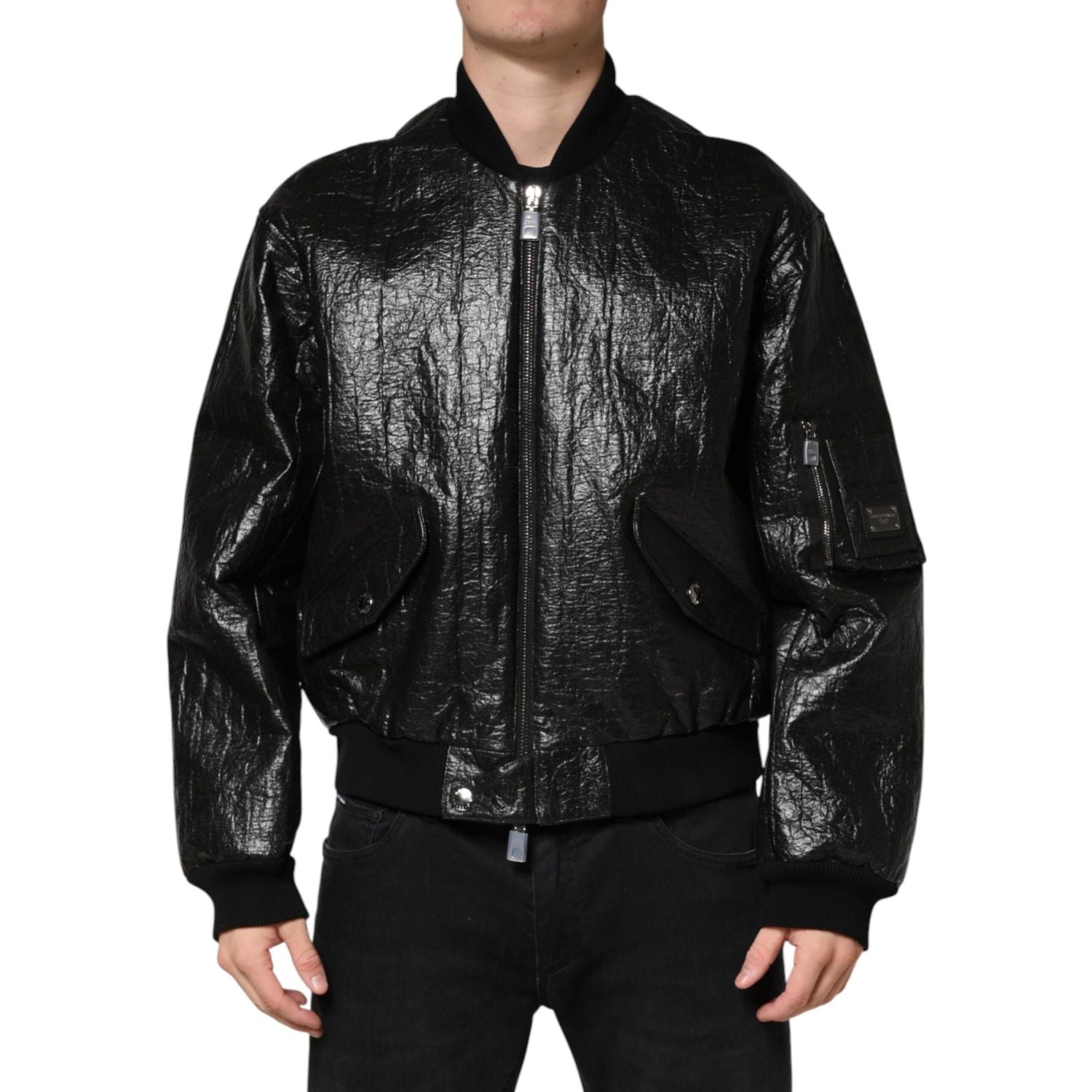 Dolce & Gabbana Black Cellulose Leather FullZip Biker Jacket