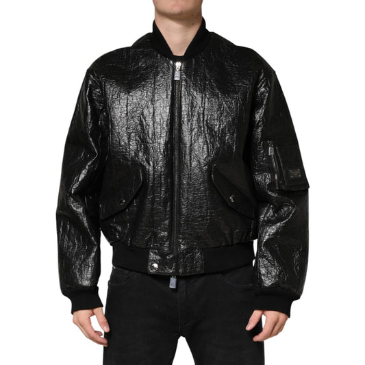 Dolce & Gabbana Black Cellulose Leather FullZip Biker Jacket